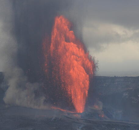 Color photograph of lava fountains
