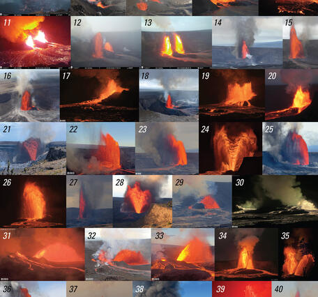 Color compilation pf individual photographs from 45 eruptive episodes with lava fountaining