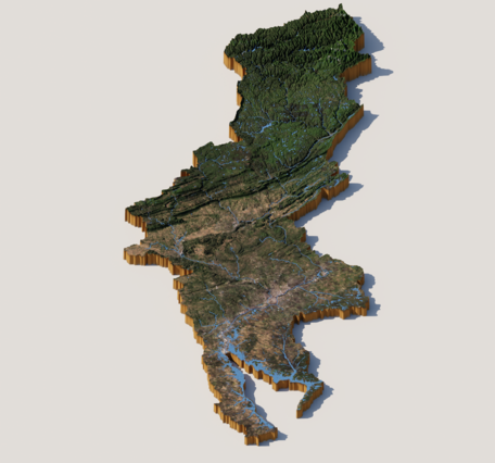 3D render of Delaware River Basin