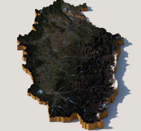 3D render of the Willamette River Basin
