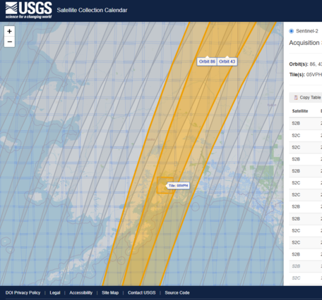 Screenshot form the Satellite Collection Calendar web tool.