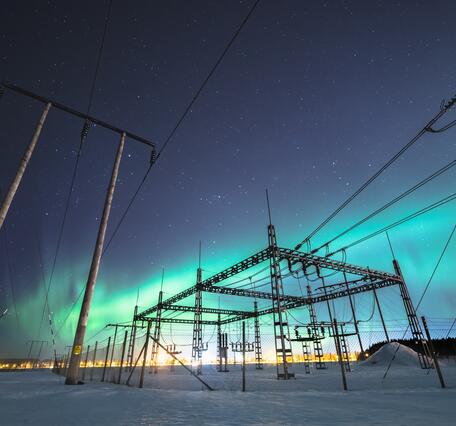 northern lights and power lines