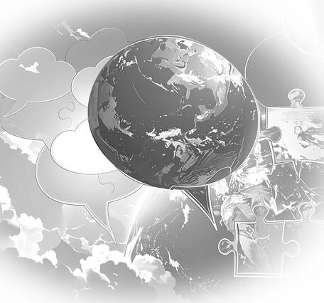 A stylized Earth captured in a speech bubble