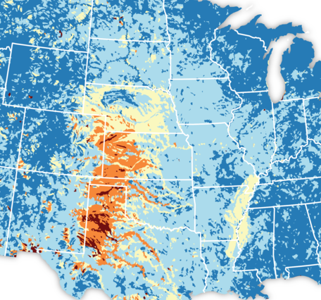 Surface water supply and use index, as a fraction, across the United States