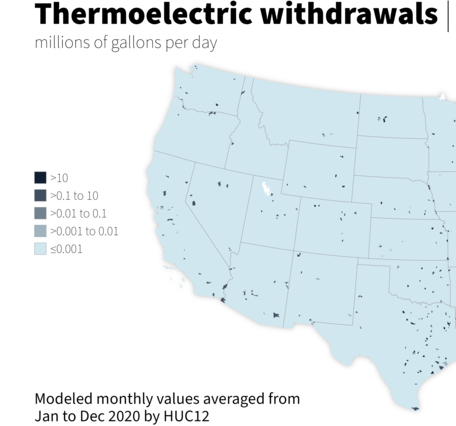 map of thermoelectric water use - fresh