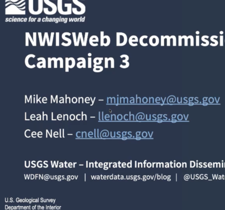 Title slide for NWISWeb Decommissioning Campaign 3