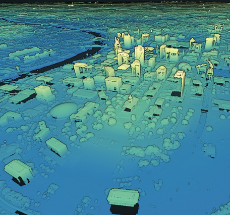 3DEP lidar point cloud visually representing the remotely-sensed terrain.