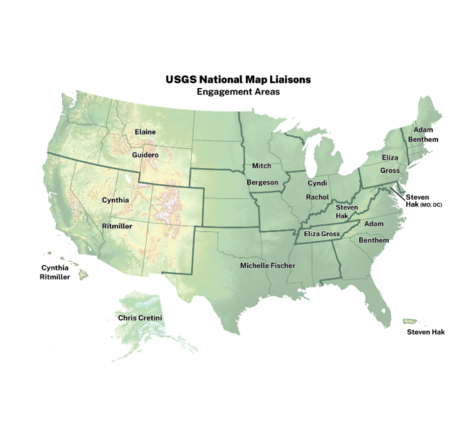 Map showing The National Map Liaisons points of contact