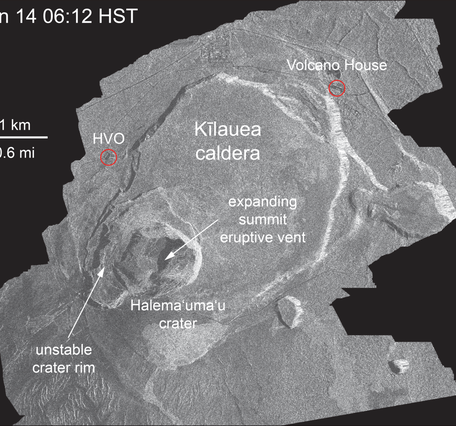 Satellite radar shows continued inward slumping of Halema‘uma‘u cra...