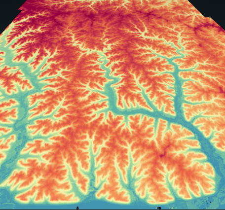 3DEP lidar point cloud visually representing the remotely-sensed terrain.