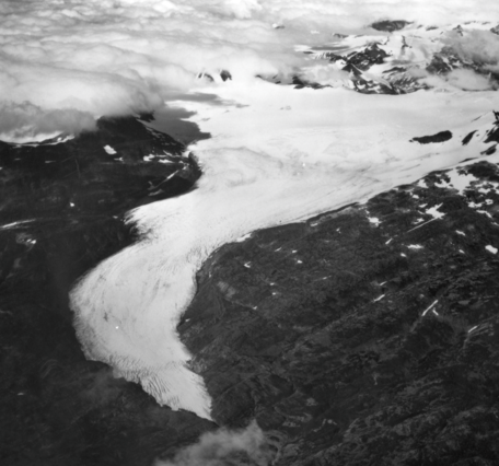 Black and white image of Wolverine Glacier