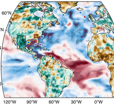 map showing observed sea-surface salinity and rainfall