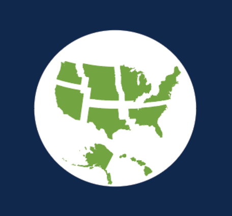 Blue block with white circle containing outlines of the 9 CASC regions.