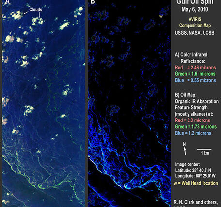  Color-composite imagery and derived three-point band-depth oil map illustrating areas of potentially thick oil, Gulf Oil Spill 