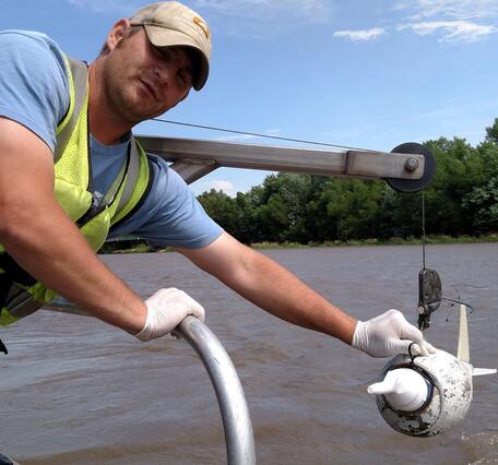 USGS Hydrologic Technician Collecting Water-Quality Samples