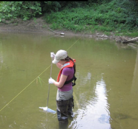 USGS scientist collecting water-quality samples from stream in Kentucky