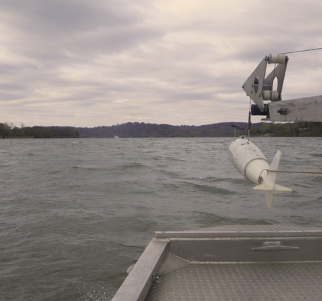 Water quality sampler on Ohio River at Cannelton, IN