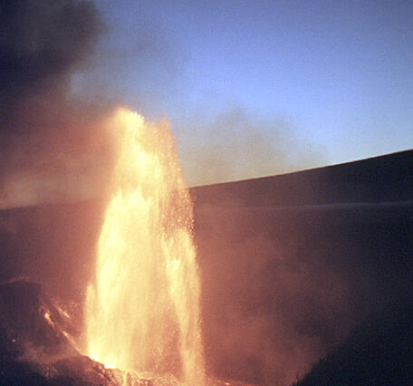 Lava fountain reached heights of 320 m (1,050 ft) as lava discharge...