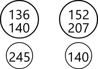 Variations of the State Highway symbol: white circle with gray outline and gray label.