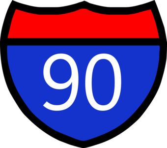 Interstate shield show in the traditional red and blue coloring with a white number identifying the road segment.