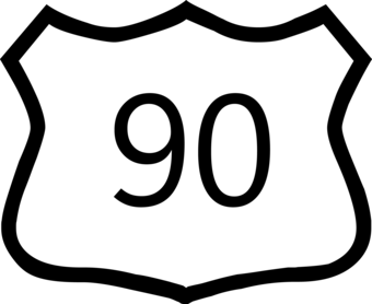 US Highway road shield with a white fill and black outline and black number identifying the road segment.