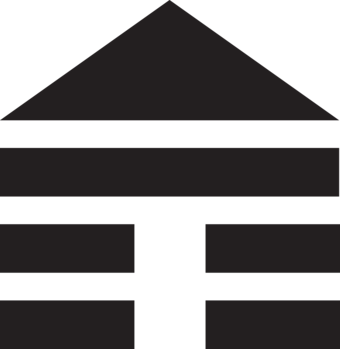 Dark gray symbol depicting log cabin.