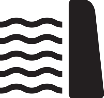 Dark gray symbol depicting water meeting a solid structure.