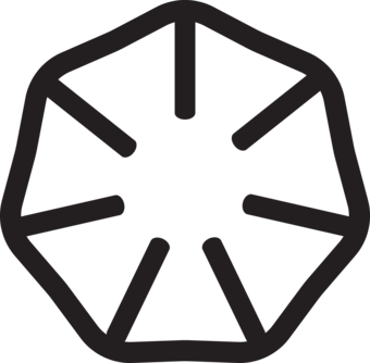 Dark gray, seven-sided polygon with seven inward-pointing spokes.