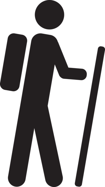 Dark gray symbol depicting hiker.