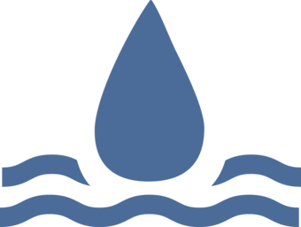 Blue symbol depicting a water droplet with water beneath.