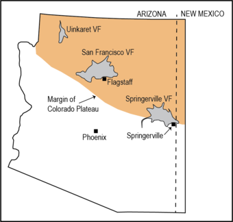 Colorado Plateau occupies the northern part of Arizona, and three volcanic fields lie along it's margin