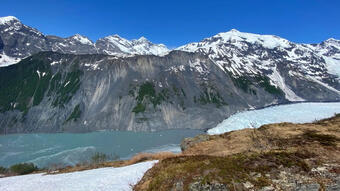 View of mountains and glacier in a fjord