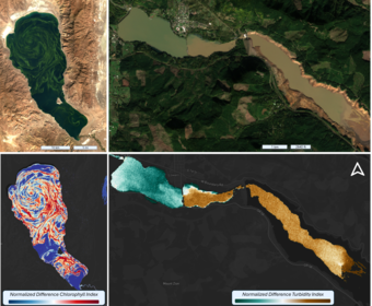 remote sensing images of algal bloom and sediment plumes