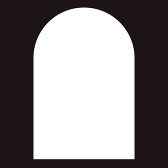 White tombstone inside a black square.