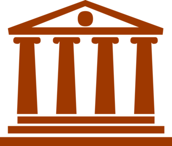 Brown building with four columns.