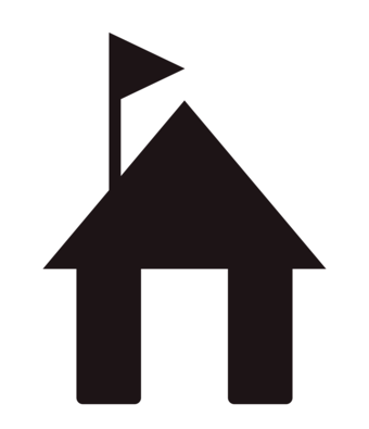 Black building on top of a white building-shape background.