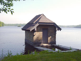 Gatehouse for the raw drinking water-intake at Flints (Sandy) Pond in Lincoln, Massachusetts