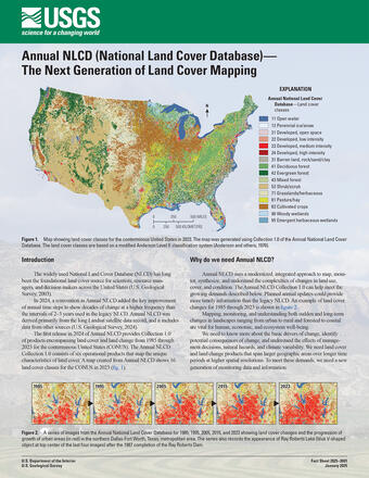 A page filled with text and images, including a map with a legend and a series of images showing change in land cover