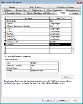 Feature Class Properties tab view