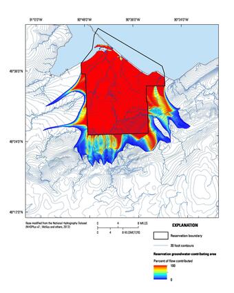 Map showing Groundwater-Surface-Water Interactions in the Bad River Watershed, Wisconsin
