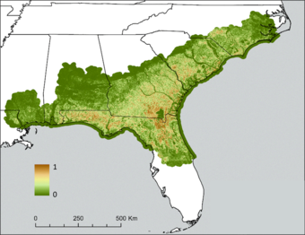 Relative habitat suitability for ornate chorus frogs