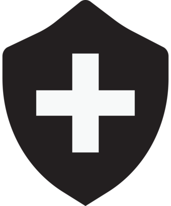 Dark gray shield with cross icon.
