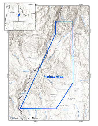 Map showing the location of the survey (blue polygon) over western Idaho