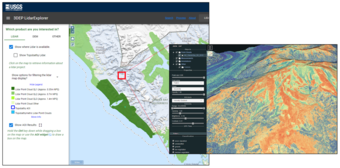 Computer screenshots: left, an online data tool interface shows possible options; right, one set of results with more options