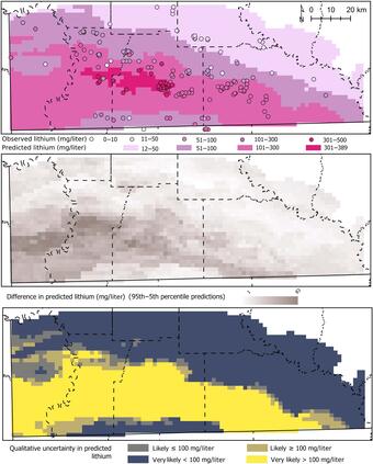 Maps of predicted lithium concentrations and uncertainty