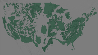 Map of the contiguous US with areas highlighted in green. 