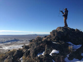 Graduate student listening for signals from wildlife collars