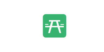 White picnic table inside a green square.