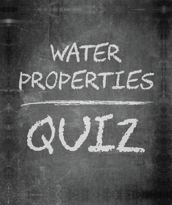 Water Properties Quiz in white font over chalkboard background