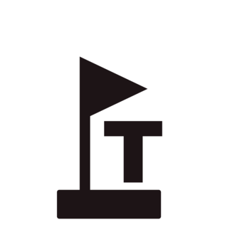 Black marker with the letter "T" on top of a white building-shape background.